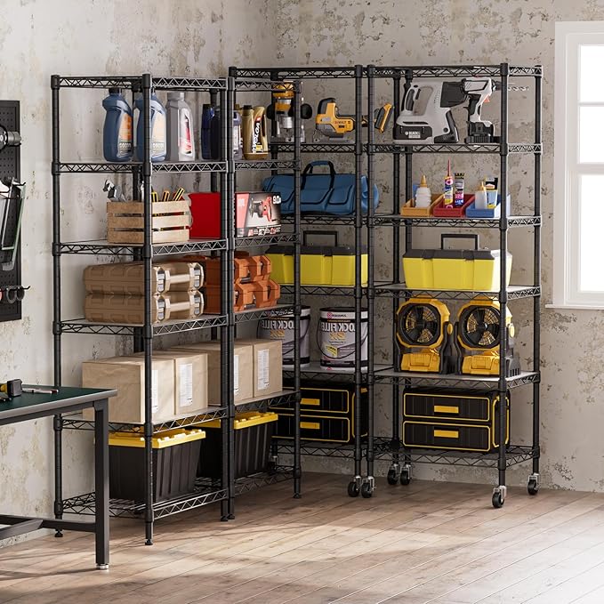 SINGAYE 6 Small Wire Shelves Kitchen Pantry Close Home Organizers and Storage Bathroom Shelf Laundry Room Organization Adjustable Book Metal Garage Shelving Unit