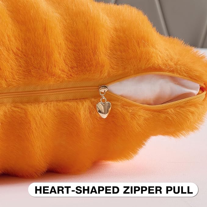 FUTEI Orange Decorative Throw Pillow Covers 16x16 Inch Set of 2,Soft Fluffy Faux Mink Fur Dyeing Striped Textured Cushion Case,Modern Home Decor for Couch Bed Living Room