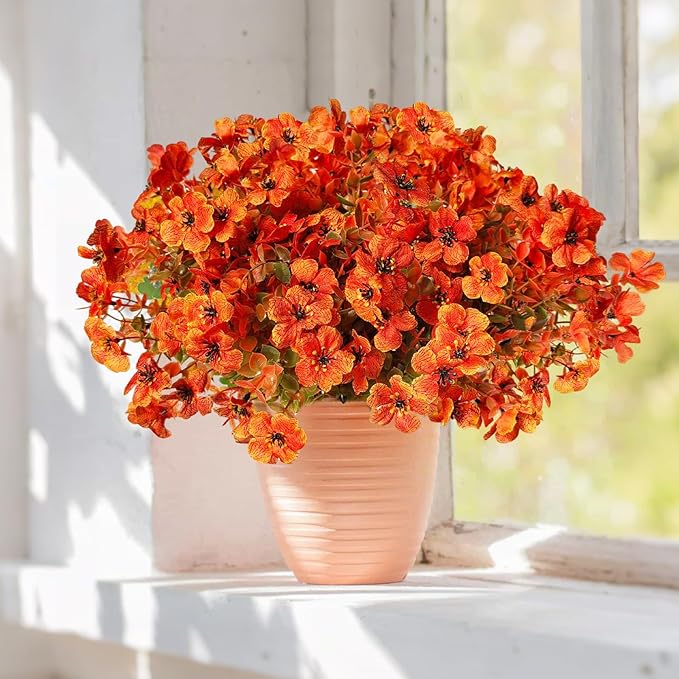 Artificial Fall Flowers Faux Mums for Outdoor Indoor Garden Home Decoration,12 Bundles Faux Silk Daisy UV Resistant Look Real No Fade for Front Door Porch Patio Yard Balcony Autumn Decor