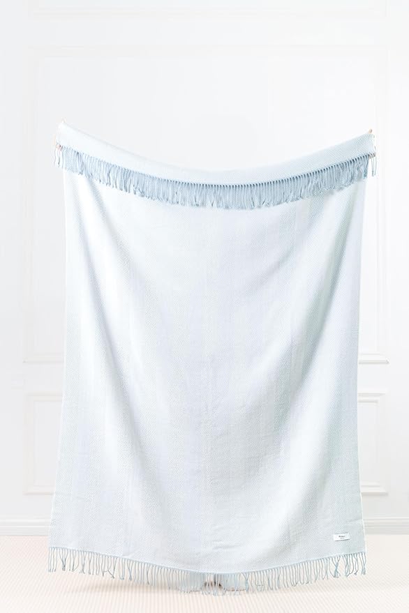 Hofdeco Premium Coastal Decorative Throw Blanket for Patio Couch Sofa, Baby Blue Herringbone with Fringe, 52"x72"