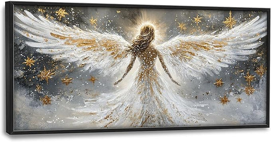 Angel Large Wall Art for Living Room, Angel Wings Oversized Wall Decor Pictures, Holy Framed Canvas Print Painting, Modern Artwork for Bedroom Office Home Decor 60"x30"