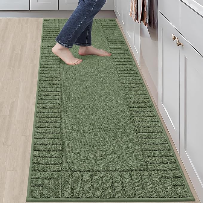 BEQHAUSE-Kitchen-Rugs-Non Slip-Kitchen-Mats-for-Floor Machine Washable Kitchen Rugs Absorbent Kitchen Carpet with TPR Non Skid Backing,Green, 24”x71”