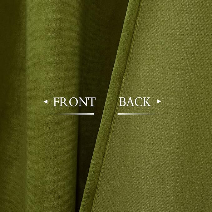 StangH Olive Green Velvet Curtains for Bedroom, Light Blocking Thermal Insulated Velour Drapes for Living Room/Farmhouse/Office, W52 x L84, 2 Panels