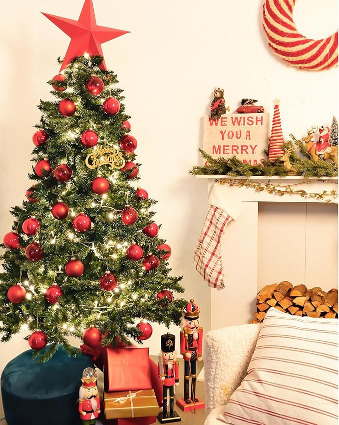 DN DECONATION Red Glass Christmas Ornaments, Set of 9, 3.15' Hanging Christmas Baubles for Xmas Tree Decoration, Wedding Party Gift