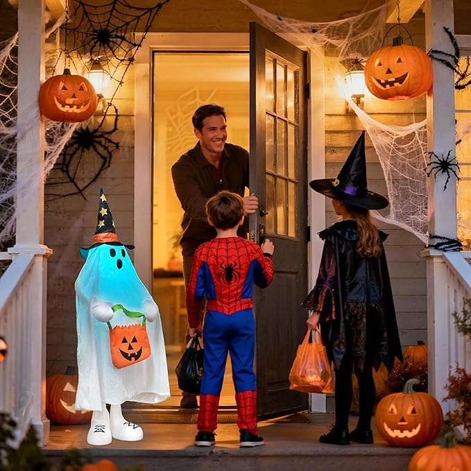 Halloween Decorations Outdoor Light up Ghost Porch Decor with Color Changing Lights & Small Candy Bag for Trick or Treat, 37" Halloween Party Favors Indoor Home Decor, Spooky Gifts for Kids & Adults