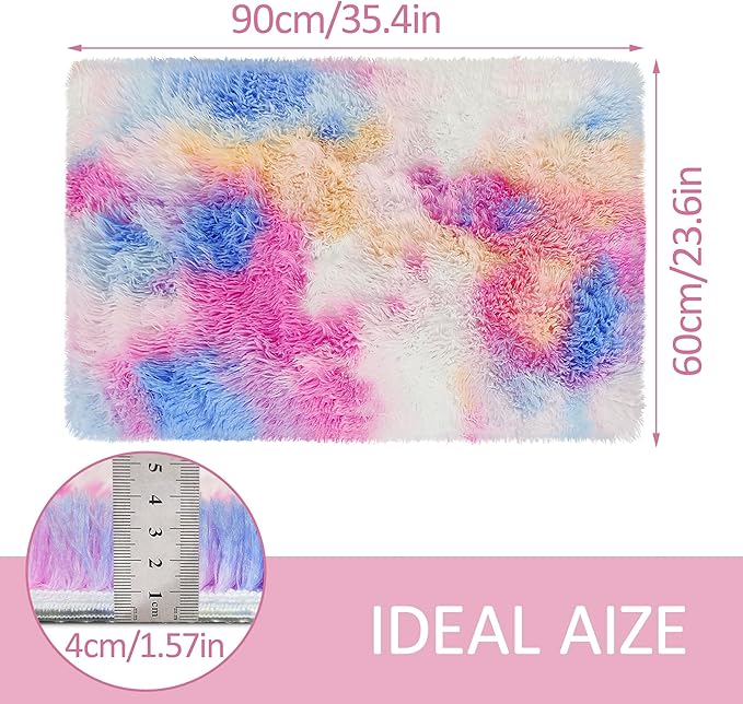 Small Fluffy Colorful Rug for Bedroom Girls 2x3 Mini Kawaii Rainbow Tie Dye Area Rug Fuzzy Unicorn Throw Rug for Living Room Kids Nursery Baby Princess Room Home Decor Aesthetic Carpets