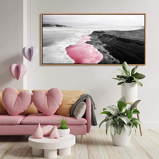 YCPRIMER Large Canvas Wall Decor for Living Room Wall Decoration in Wooden Frames for Office Decorative Paintings for Bedroom Black and White Sea Artwork Waves Wall Paintings