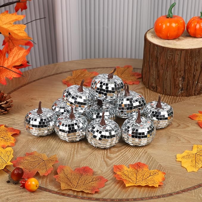 winemana 12 Pack Silver Pumpkin Fall Decor, Foam Glitter Pumpkins for Decorating Mini Artificial Craft Pumpkins for Thanksgiving Table Party Harvest Decorations