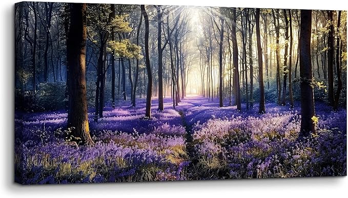 crmotu Nature Landscape Large Wall Art, Lavender Forest Nature Canvas Painting, Sunshine Scenery Aesthetic Art Prints, Purple Floral Wall Pictures for Living Room Bedroom Home Office 30X60 Inches