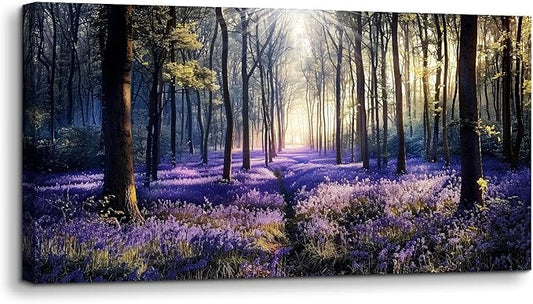 crmotu Purple Landscape Wall Art, Lavender Flower Field Large Artwork, Nature Forest Scenery Canvas Art Prints, Modern Pictures wall Decor Living Room Bedroom, Rustic Farmhouse Decor 20X40 Inches