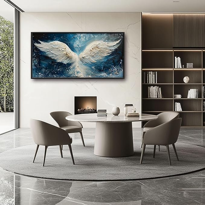 Angel Wings Large Wall Art for Living Room Framed, Angel Wall Decor Pictures, Christian Holy White Wing Canvas Print Painting, Aesthetic Artwork Bedroom Office Home Decor 60"x30"