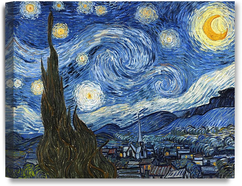 DECORARTS - Starry Night, Vincent Van Gogh Art Reproduction. Giclee Canvas Prints Wall Art for Home Decor. 20x16