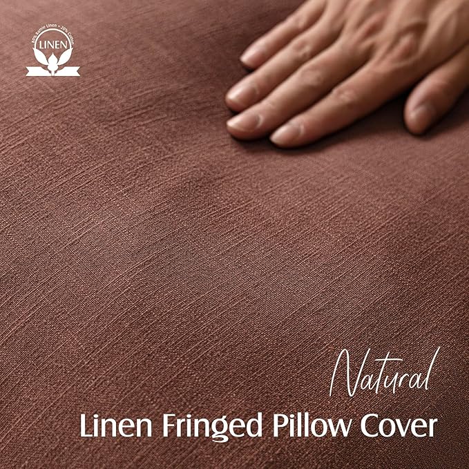 Foindtower Set of 2 Decorative Linen Fringe Throw Pillow Covers Boho Farmhouse Cushion Cover with Tassels Soft Accent Pillowcase for Couch Chair Sofa Bed Living Room Home Decor,20×20 Inch,Rust Red