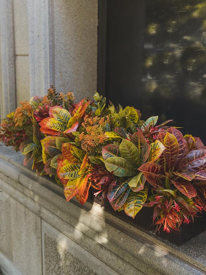 PARTY JOY 12 Bunches Artificial Fall Flowers, Fake Plants Outdoor, Fake Bushes UV Resistant Artificial Flowers Greenery Shrubs Faux Greenery for Outdoor Garden Patio Front Porch Yard Decor