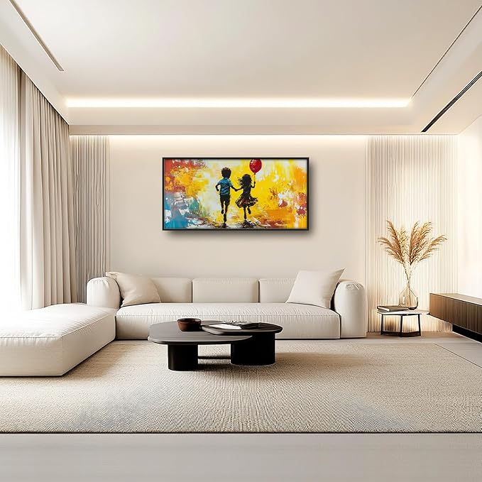 Framed Large Banksy Wall Art for Living Room, Oversized Colorful Graffiti Children Wall Decor, Peaceful Canvas Painting Pictures Modern Artwork Home Decoration for Living Room Bedroom 60"x30"