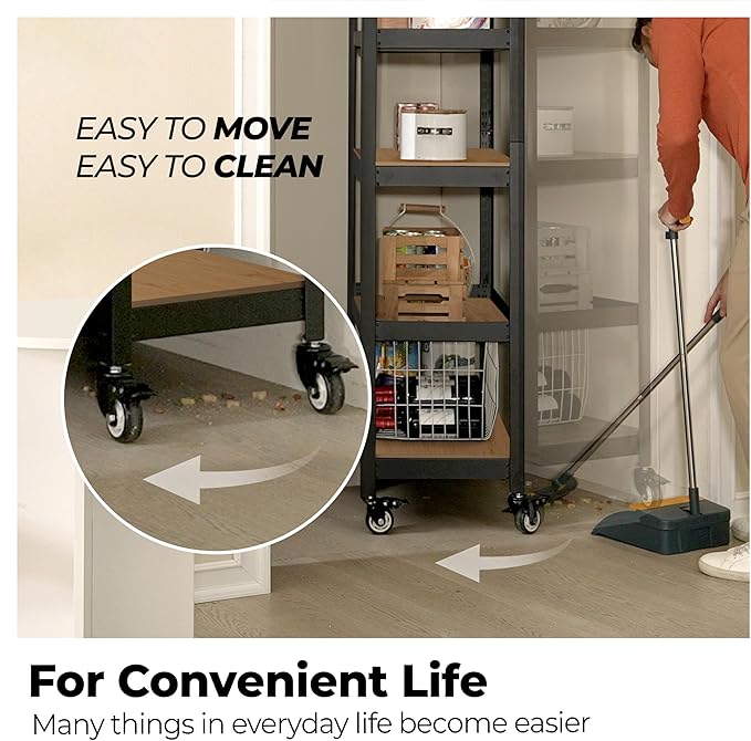 HOMEDANT House 5-Tier Metal Boltless Rolling Cart Shelf Rack Casters Heavy Duty Wheel Shelving Unit Adjustable Utility Storage Shelves Organizer Shelf Kitchen Garage 48.1" W x 18.5" D x 75.4" H 3Pack