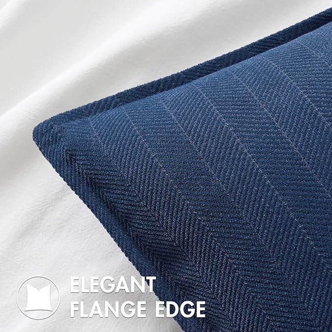 MIULEE Pack of 2 Navy Blue Decorative Pillow Covers 24x24 Inch Soft Chenille Luxurious Couch Throw Pillows Farmhouse Cushion Covers Euro Shams with Elegant Design for Sofa Bed Living Room Home Decor