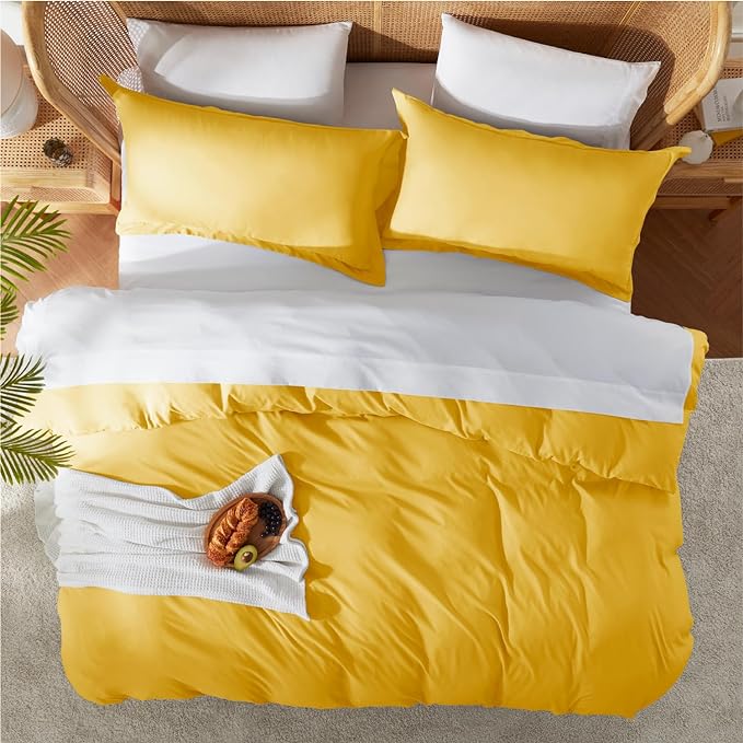 Nestl Queen Duvet Cover Set with Comforter Insert - Yellow 4 Piece 90x90 Duvet Cover & 2 Pillow Shams with White Quilted Down Alternative Comforter, Ultra Soft, All Season