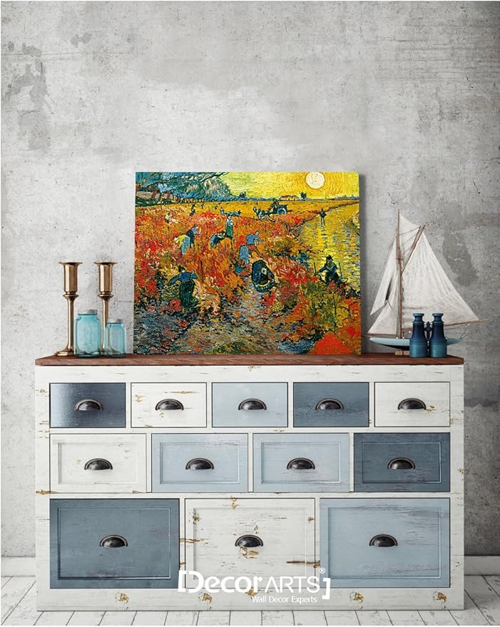 DECORARTS - The Red Vineyards, Vincent Van Gogh Art Reproduction. Giclee Canvas Prints Wall Art for Home Decor 20x16