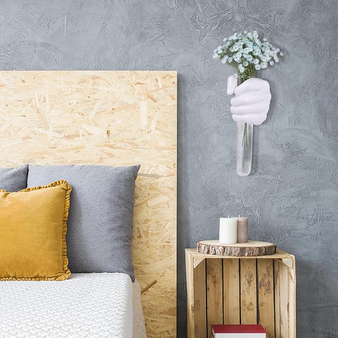 Creative Wall Hanging Sculpture, Funky White Hand Vases Home Decor, Artistic Hanging Hand Sculptures with Test Tube Vases, Unique Wall Art Statue