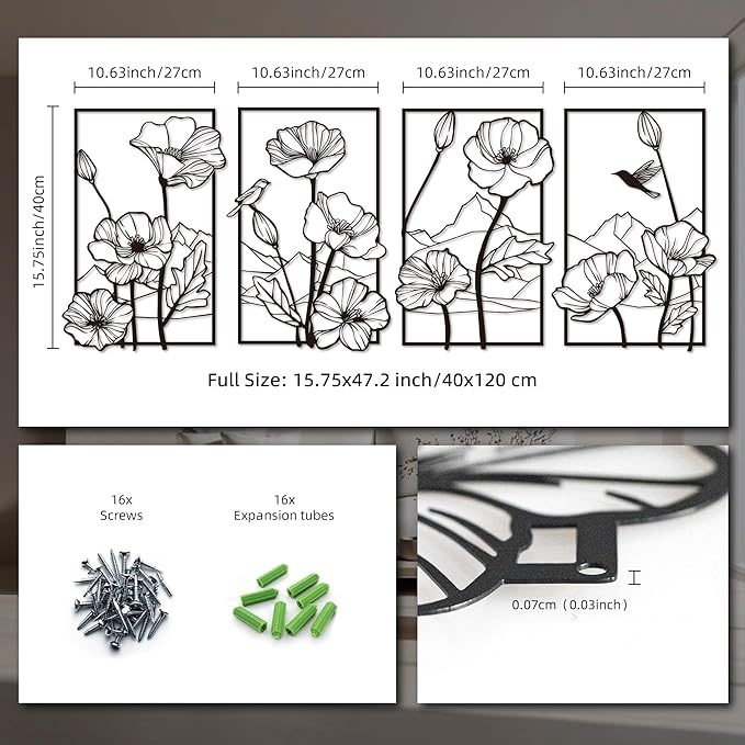 deeinglif Black Metal Wall Art, Abstract Minimalist Wall Decor, Flower Wall Decor, Floral Line Sculpture, Modern Home Decor for Living Room, Bedroom, Bathroom, Kitchen, Cafe, Office Decoration