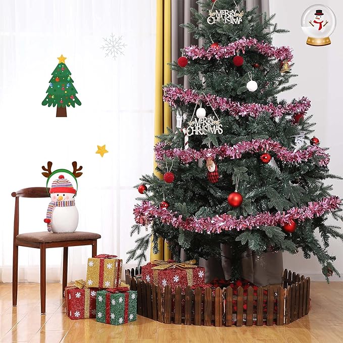 Dingion 59 Feet Christmas Tinsel Garland Metallic Twist Garland Ornaments Hanging Glitter Xmas Garland for Christmas Tree Indoor Outdoor Decoration Party Supplies