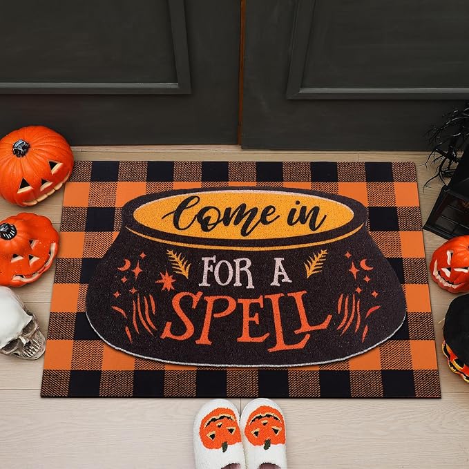 2 Pcs Door Mat Welcome Non Slip Coir Mats Floor Layering Doormats Seasonal for Front Porch Entryway Decor(Come in for A Spell)