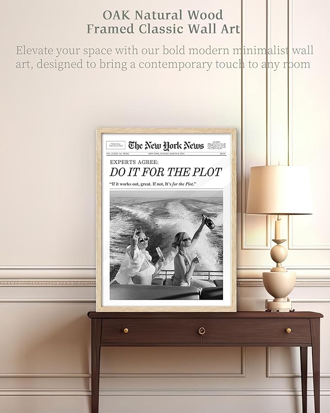 iHery Natural OAK Wood Hot Girls Newspaper Trendy Framed Wall Art, 12x16 in Vintage Headline Canvas Print, Beige Logs Retro, Do it for The Plot, Set of 1 Apartment Funny Girly Dorm Room Bedroom