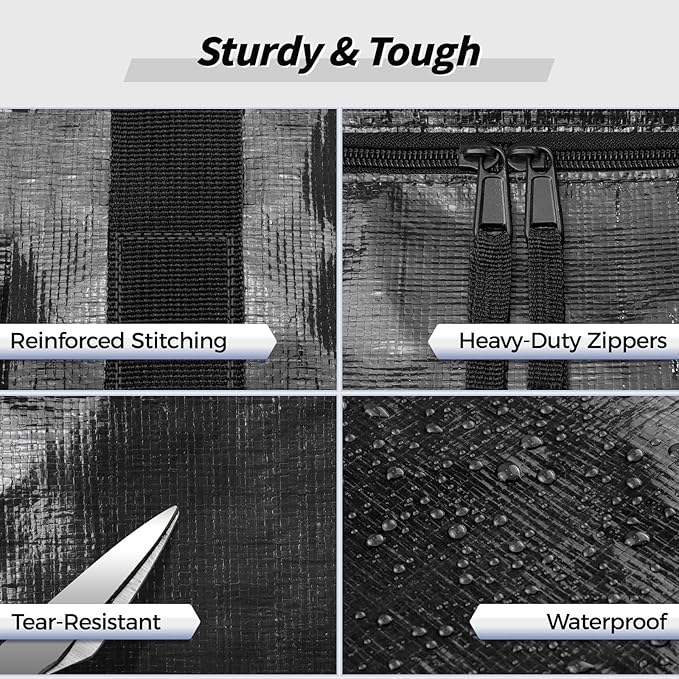 16 Pack Extra Large Heavy Duty Moving Bags, Black Storage Bins with Lids, Reinforced Handles & Heavy-Duty Zippers Moving Boxes Storage Bags Totes for Clothes Packing, Dorms, College Supplies, Black