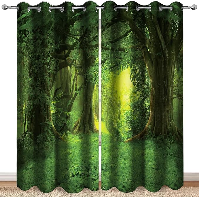 MissHope Jungle Forest Blackout Curtains Tropical Green Trees Woodland Nature Landscape Scenery Decor Rainforest Plant Drape for Home Bedroom Living Room Grommet Window Drapes 2 Panels, 52x84 Inch