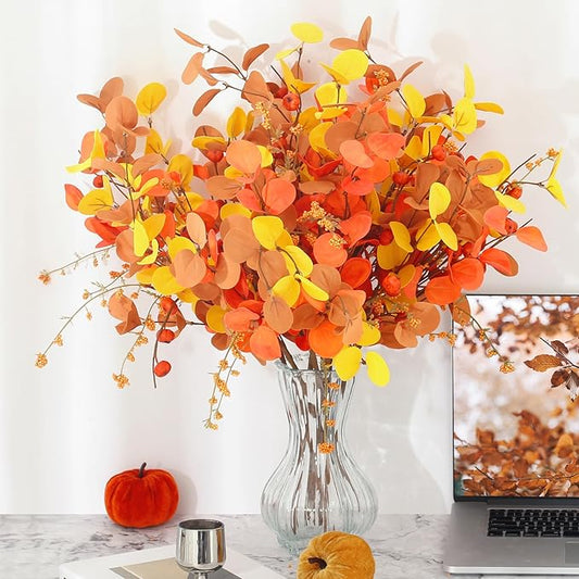 SITUMEIZI 6 Pcs Fall Stems Eucalyptus Artificial Fall Leaves Tall Autumn Decor 24" Foam Leaf Branches for Fall Halloween Thanksgiving Decoration Floral Arrangements