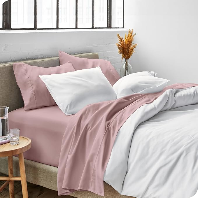 Bare Home Split Head Flex King Sheet Set - 1800 Ultra-Soft Microfiber Bed Sheets - Double Brushed - Deep Pockets - Easy Fit - 4 Piece Set - FlexTop King Bedding Sheets (Split Head Flex King, Mauve)