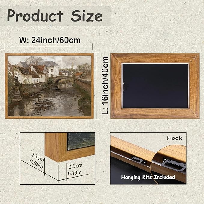 KBKBART Vintage Wall Art, Retro European Village Country Framed Canvas Art Prints Painting Farmhouse Decor, Rustic Impressionism Scenic Landscape Wall Decor for Bathroom, Bedroom Living Room, Vintage Wall Decor(16"x24")