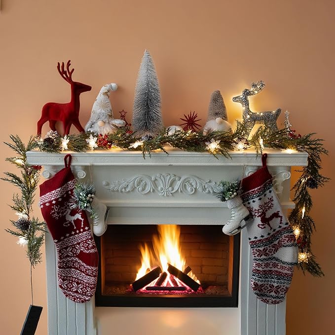 6FT Christmas Garland with Lights, Christmas Decor Pre-lit Artificial Pine Garland with Battery Operated, Decorations Indoor Outdoor Home Holiday Garland for Mantel Window Stairs