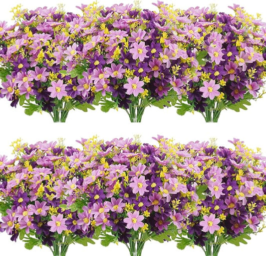Uieke 12 Bundles Artificial Flowers for Outdoors UV Resistant Fake Daisy Mums Flowers No Fade Shrubs Plants Indoor Outside Planter Home Wedding DIY Garden Porch Décor (Purple)