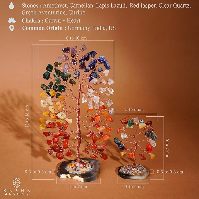 Crystal Tree for Positive Energy, 7 Chakra Tree of Life Healing Crystals & Stones, Money Bonsai Trees Pack of 2, Feng Shui Décor for Home and Office Desk Decoration, Good Luck Gifts for Women & Men