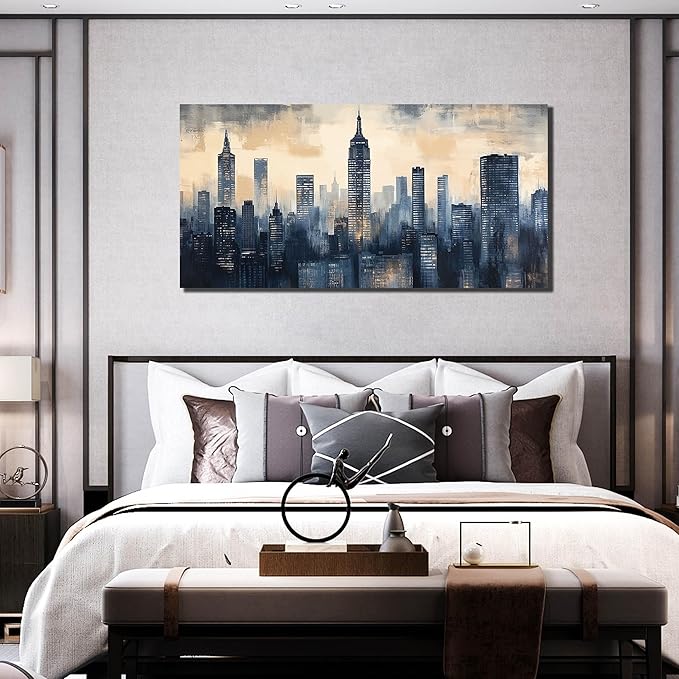 New York Art Wall Decor - Modern Canvas Wall Art Living Room - Large City Wall Art for Bedroom Size 29" x 59"