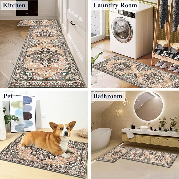HEBE Anti Fatigue Kitchen Rug Sets 2 Piece Non Slip Kitchen Mats for Floor Cushioned Kitchen Rugs and Mats Waterproof Comfort Standing Mat Runner for Kitchen,Home Office,Sink,Laundry