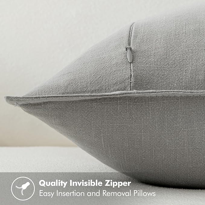 MIULEE Decorative Linen Euro Sham Pillow Covers 22x22 Inch Light Gray Boho Farmhouse Neutral Couch Throw Pillows for Bed Pack of 2 Accent Modern Pillowcase Sofa Livingroom Home Decor