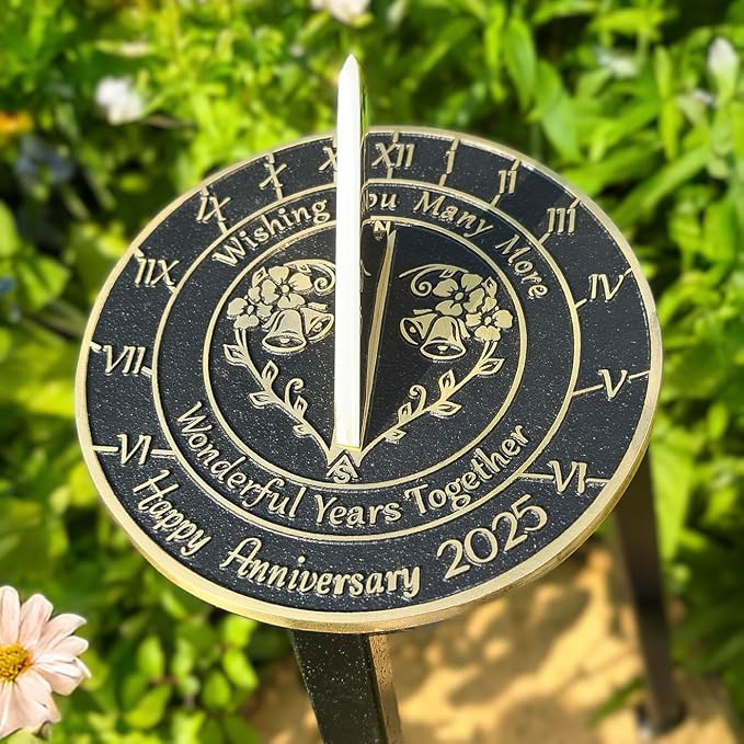 Anniversary Sundial Gift for Any Wedding Anniversary in 2025 - Wonderful Years - Recycled Metal Home Decor Or Garden Present Idea - Handmade in UK for Him, Her Parents Or Couples Celebration