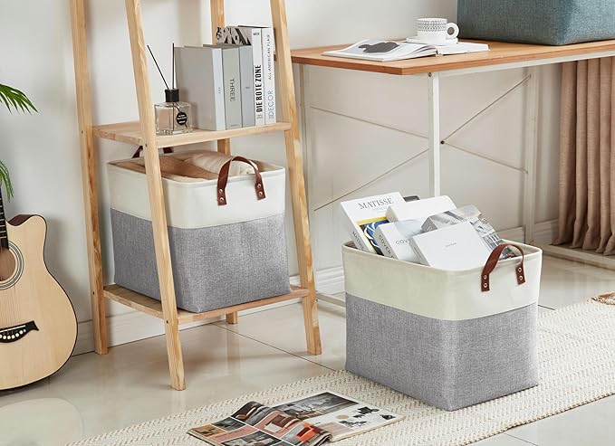 DECOMOMO Fabric Storage Basket Large Closet Storage Bins for Toys Nursery & Laundry Storage (Grey & White, XXL - 3 Pack)