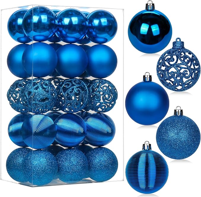 30PCS 2.36" Christmas Ball Ornaments Shatterproof Blue Christmas Tree Decorations Xmas Tree Balls Halloween Ornaments Décor