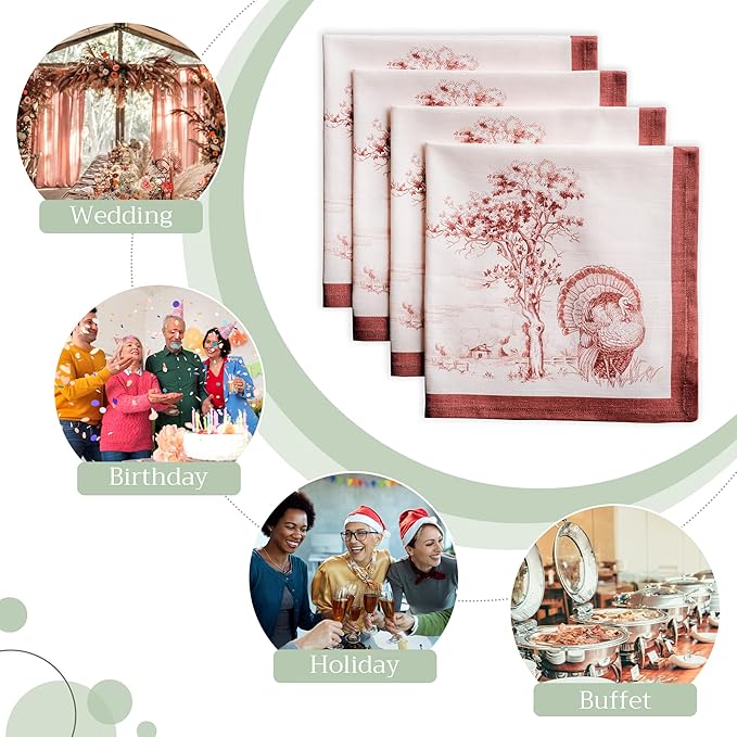 Maison d' Hermine Cloth Napkins Set of 4 100% Cotton Everyday Reusable Square Napkins Cloth Washable, Dinner, Party, Wedding, Restaurant (Holy Jouy - Brown, 20" x 20")