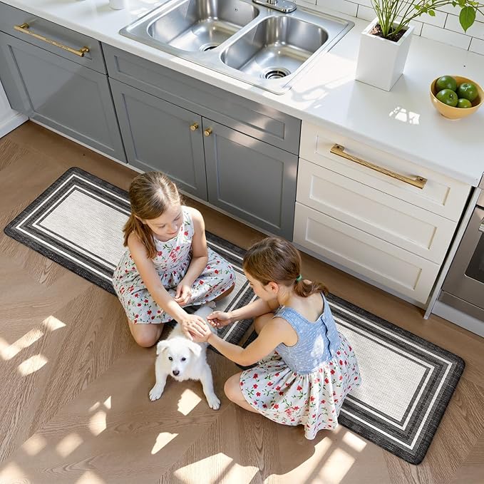 KIMODE Anti Fatigue Kitchen Mat for Floor, 20"x47"+20"x32" Kitchen Rugs Set of 2, Non Slip Kitchen Floor Mats Cushioned, Comfort Mats for Kitchen Floor, Sink, Laundry, Office, Desk Black and White