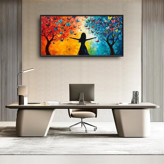 Framed Large Wall Art for Living Room, Colorful Butterfly Tree Canvas Wall Decor, Large Picture Framed Painting, Modern Artwork for Bedroom Office Home Decor 60L'' × 30W''