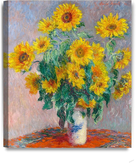 DECORARTS - Monet Sunflowers, Claude Monet Art Reproduction. Giclee Canvas Prints Wall Art for Home Decor 24x20