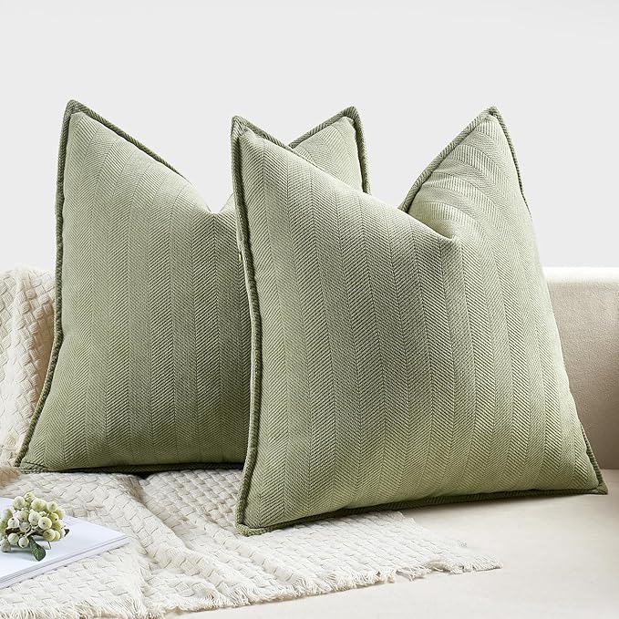 MIULEE Pack of 2 Sage Green Decorative Pillow Covers 22x22 Inch Soft Chenille Luxurious Couch Throw Pillows Farmhouse Cushion Covers Euro Shams with Elegant Design for Sofa Bed Living Room Home Decor