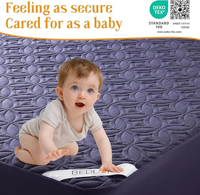 BEDLORE Waterproof Mattress Protector, King Size Mattress Pad with Deep Pocket 6"-18" Depth, Soft Dirt-Proof Double Bed Mattress Cover for Bedroom, College Dorm, Hotel (Navy Blue)