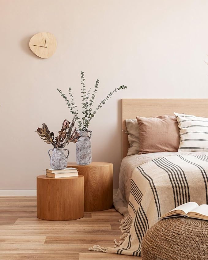 Ceramic Vase Set of 3, Handmade Rustic Farmhouse Vases with Handles, Glazed Interior, Aged Terracotta Finish, Boho Home Decor for Table, Shelf, Mantel, Flower Arrangement