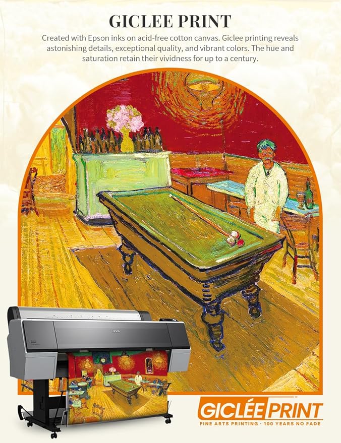 DECORARTS - The Night Cafe in the Place Lamartine in Arles, Vincent Van Gogh Art Reproduction. Acid Free Cotton Canvas Giclee Print w/Bronze Frame&Mat for Wall Decor.